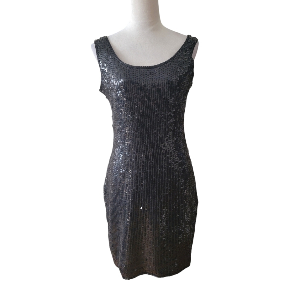 Expressions Black Sequins 100% Silk‎ Sleeveless Dress Size 10